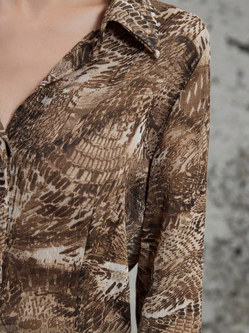 Privé Business Casual Lapel Charming Random Leopard Print Long Sleeve Shirt