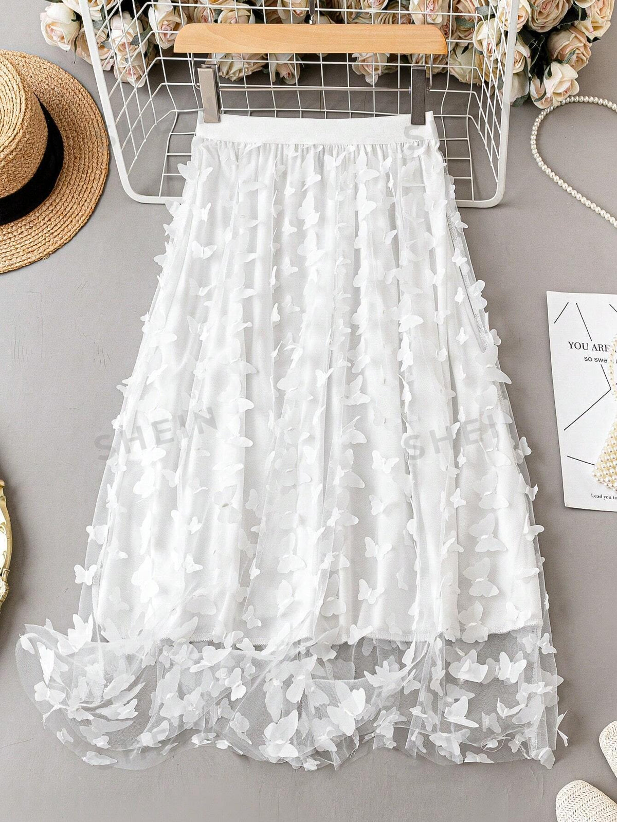 Privé Butterfly Appliques Mesh Overlay Skirt