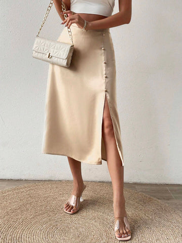 Privé Button Detail Split Thigh Skirt