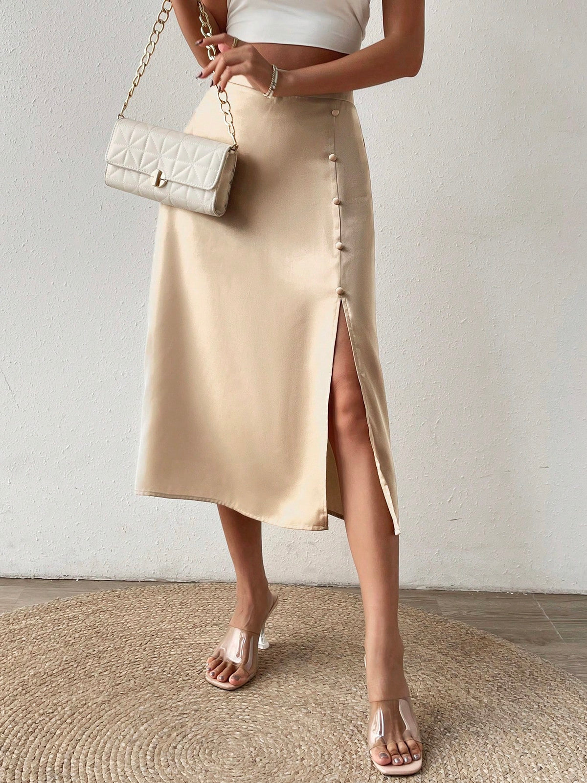 Privé Button Detail Split Thigh Skirt