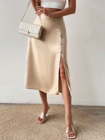 Privé Button Detail Split Thigh Skirt