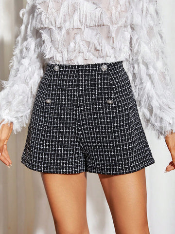 Button Detail Tweed Shorts