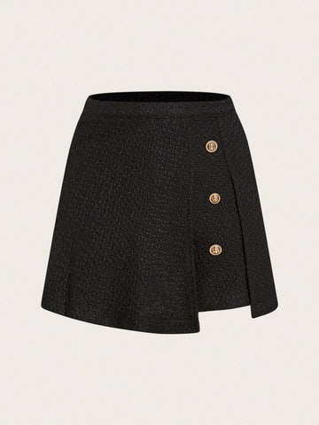 Privé Button Front Asymmetrical Hem Skort