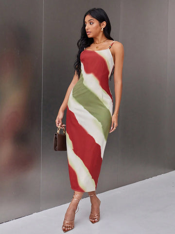 Cami Color Block Wooden Bead Decorated Dress