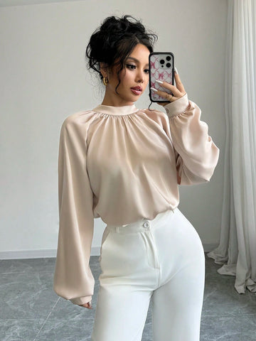 Privé Casual Elegant Stand Collar Raglan Sleeve Satin Blouse