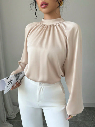 Privé Casual Elegant Stand Collar Raglan Sleeve Satin Blouse