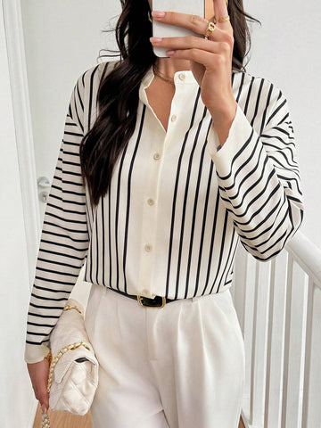 Privé Casual Geometric Striped Long Sleeve Shirt, Spring And Autumn