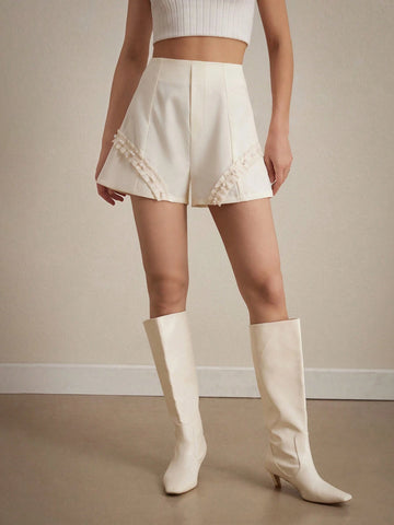 Privé Casual High-Waist Shorts With Sweet Pearl Embellishment