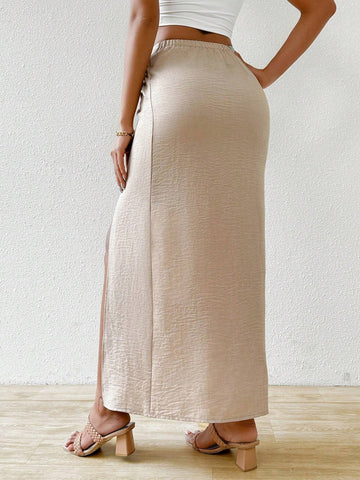 Privé Casual Solid Color High Waist Knot Detail Slit Skirt For Spring And Summer