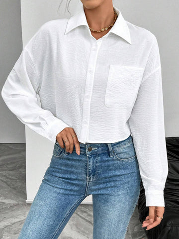 Privé Casual Versatile Fashion Long Sleeve Single Placket Turndown Collar Button Up Women Shirt,