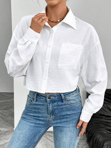 Privé Casual Versatile Fashion Long Sleeve Single Placket Turndown Collar Button Up Women Shirt,