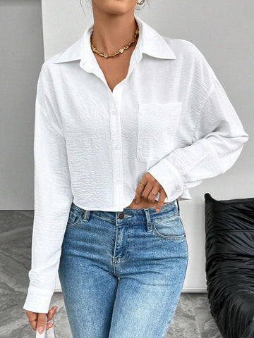 Privé Casual Versatile Fashion Long Sleeve Single Placket Turndown Collar Button Up Women Shirt,