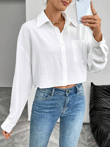 Privé Casual Versatile Fashion Long Sleeve Single Placket Turndown Collar Button Up Women Shirt,