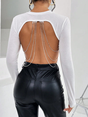 Chain Detail Backless Crop Tee