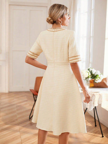 Contrast Trim Button Front Dress