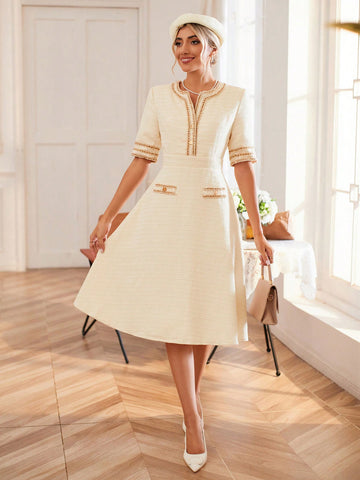 Contrast Trim Button Front Dress