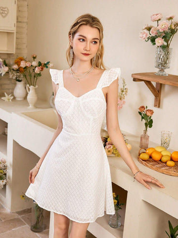 Daisy Embroidery Women's Short Sleeve A-Line Dress