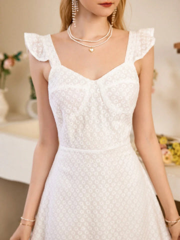 Daisy Embroidery Women's Short Sleeve A-Line Dress