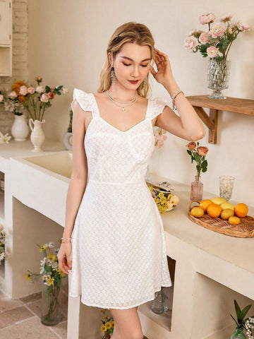 Daisy Embroidery Women's Short Sleeve A-Line Dress