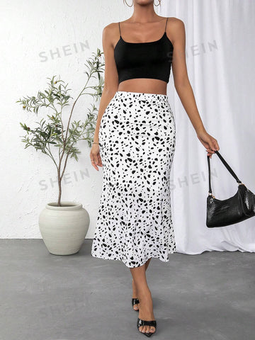 Privé Dalmatian Print Mermaid Hem Skirt