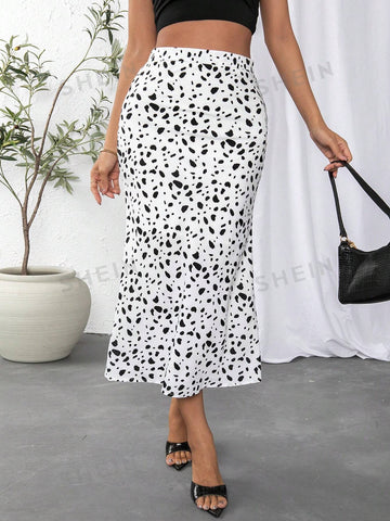 Privé Dalmatian Print Mermaid Hem Skirt