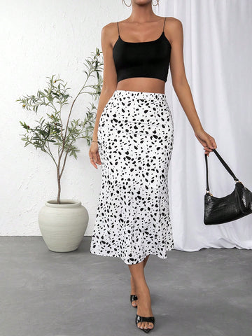 Privé Dalmatian Print Mermaid Hem Skirt