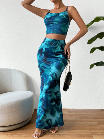 Digital Printed Camisole Top And Mermaid Skirt Set