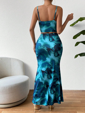 Digital Printed Camisole Top And Mermaid Skirt Set