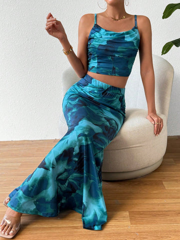 Digital Printed Camisole Top And Mermaid Skirt Set