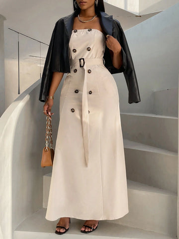 Double Breasted Belted Cami Dress Without Blouse