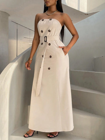 Double Breasted Belted Cami Dress Without Blouse