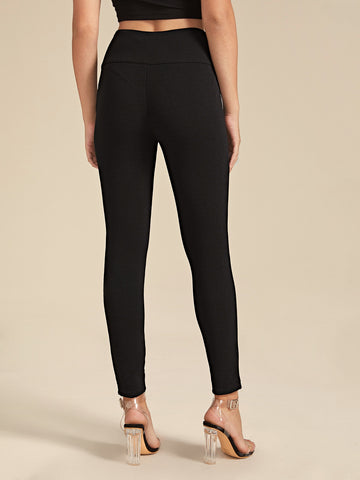 Privé Double Button Detail Wide Band Waist Skinny Pants