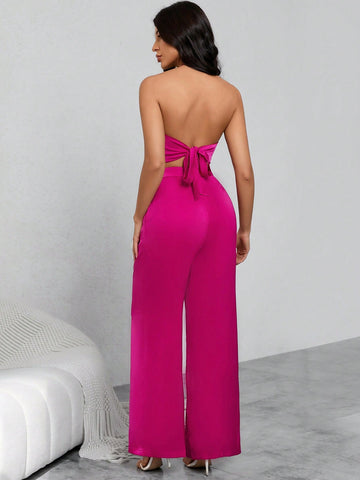 Draped Backless Halter Top & Wide Leg Pants