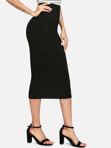 Elastic Waist Jersey Pencil Skirt