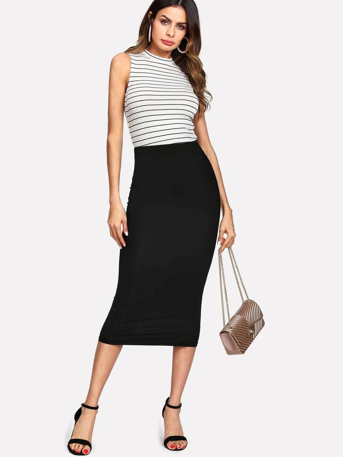 Elastic Waist Jersey Pencil Skirt