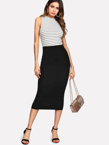 Elastic Waist Jersey Pencil Skirt