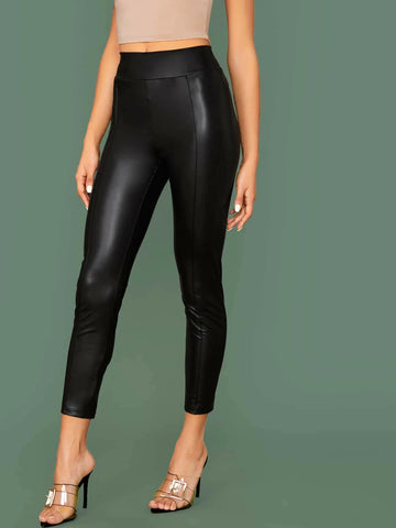Privé Elastic Waist Seam Front Leather Look Pants