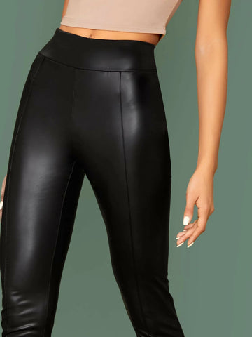 Privé Elastic Waist Seam Front Leather Look Pants