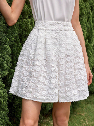 Privé Elegant 3D Embroidered Lace Shorts, Summer