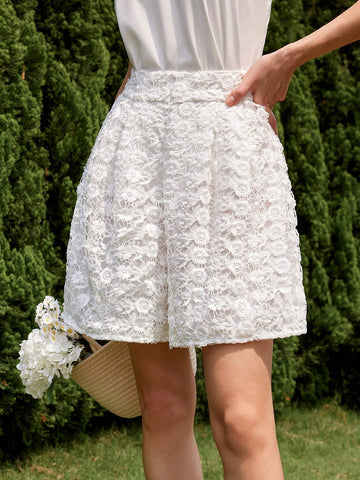 Privé Elegant 3D Embroidered Lace Shorts, Summer