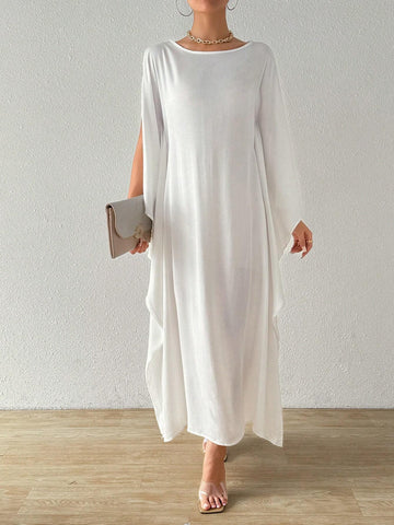 Elegant And Charming Solid Color Batwing Sleeve Dress