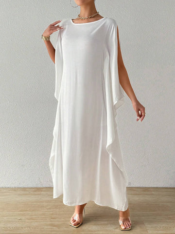Elegant And Charming Solid Color Batwing Sleeve Dress