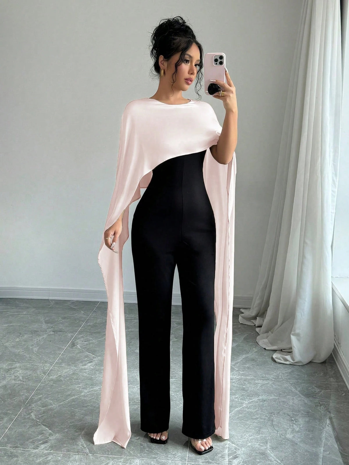 Elegant Fashion 2 In 1 Jumpsuit, Knitted Patchwork Round Neck Back Slit Contrast Color, Autumn/Winter