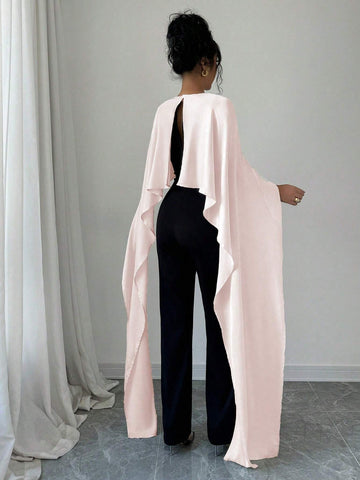 Elegant Fashion 2 In 1 Jumpsuit, Knitted Patchwork Round Neck Back Slit Contrast Color, Autumn/Winter
