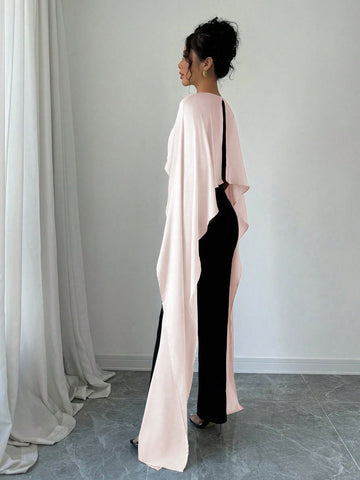 Elegant Fashion 2 In 1 Jumpsuit, Knitted Patchwork Round Neck Back Slit Contrast Color, Autumn/Winter