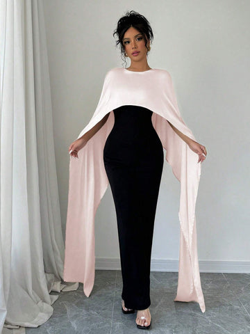 Elegant Fashion 2 In 1 Jumpsuit, Knitted Patchwork Round Neck Back Slit Contrast Color, Autumn/Winter