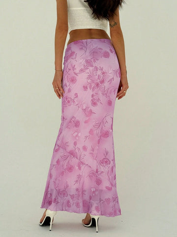 Privé Elegant Flower Print Low Waist Mermaid Long Skirt