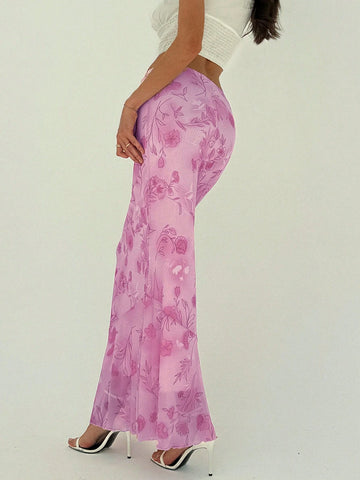 Privé Elegant Flower Print Low Waist Mermaid Long Skirt