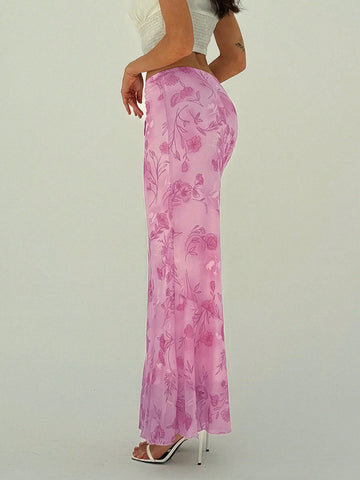 Privé Elegant Flower Print Low Waist Mermaid Long Skirt