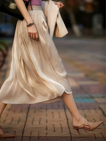 Privé Elegant Glossy Color-Blocking Waist Skirt For Spring/Summer